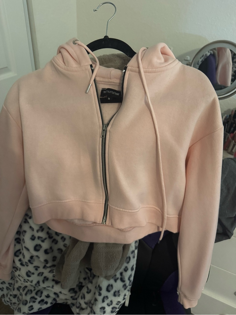 Light Pink Cropped Zip Front Hoodie Jacket
